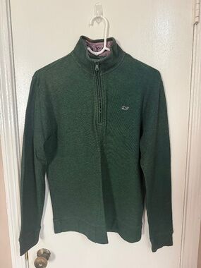 Men's Vineyard Vines Quarter Zip Pullover Green XS Pima Cotton Whale Logo